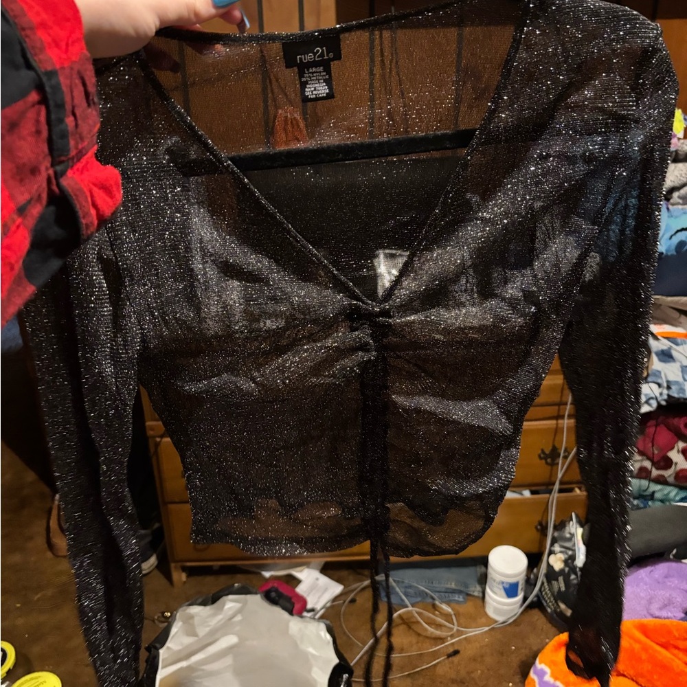 Rue21 Black Shimmer Mesh Blouse